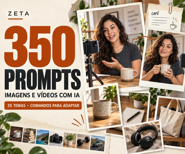 350 Prompts: apresentadora, produtos e cenas de criação de conteúdo em 35 temas